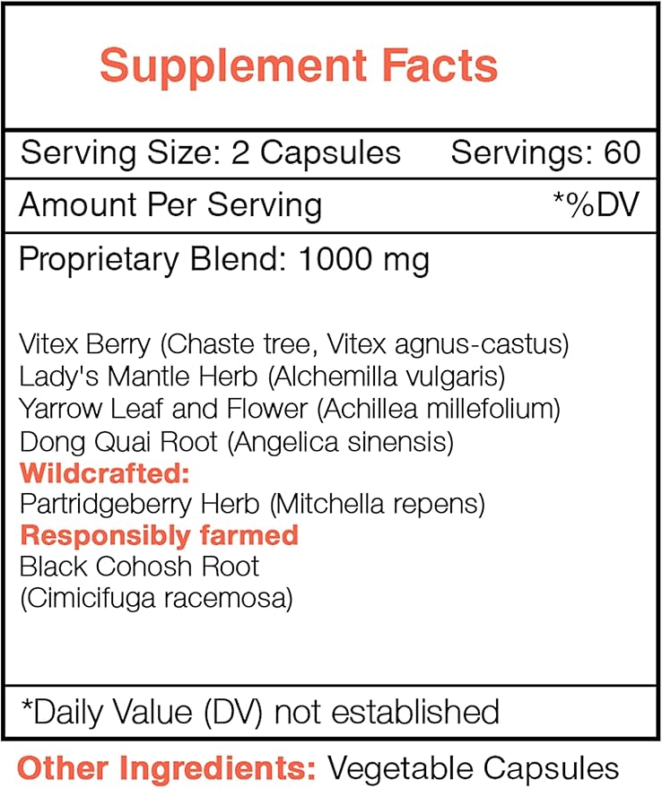 Secrets of the Tribe Cycle Regulator 120 Capsules, 1000 mg, Vitex,Partridgeberry, Lady's Mantle, Black Cohosh, Yarrow, Dong Quai. Women's Health Formula (120 Capsules)