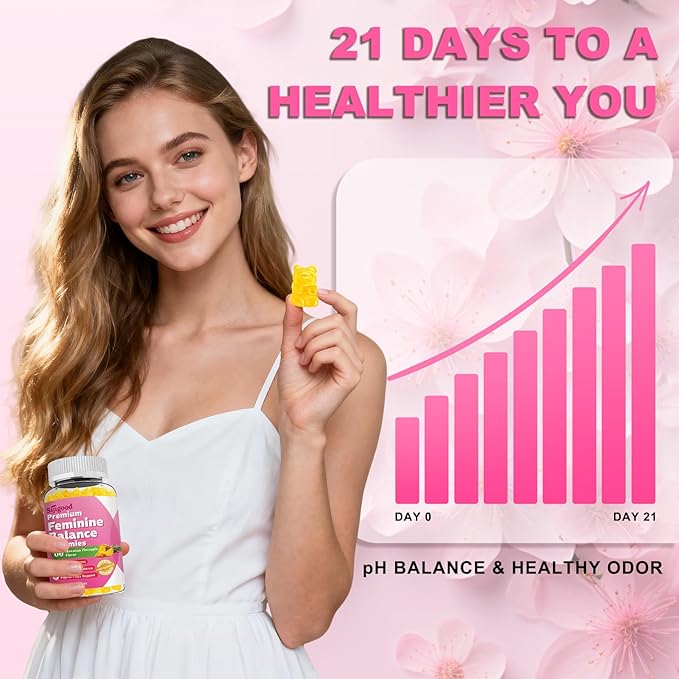 Feminine Balance Gummies for Women, Premium PH Balance Supplement with Vitamin C & D for Women's Vaginal Health & Immune Support, Vegan, Pineapple Flavor, 120 Count