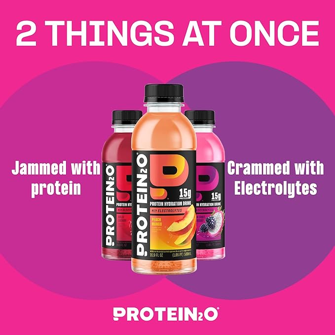 Protein2o Hydration Drink - 2-in-1 Liquid Clear Whey Protein Isolate and Electrolyte Drink - 15g Protein, Vitamins B5, B6 - Post-Workout Recovery - 16.9 Fl Oz - Flavor Fusion Variety,(Pack of 24)