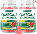 2 Pack Omega-3 Gummies 1000mg, Omega 3 Fish Oil Alternative for Adults, Algae-Based DHA 600mg & EPA 300mg + Vitamins A, C, E, Zinc, Supports Overall Wellness, Raspberry Flavor, 120 Count
