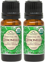 US Organic Citronella Essential Oil, USDA Certified, 100% Pure, 10 ml Pack of 2, Improved caps and droppers – Used for Skin Care, Many DIY Projects Like Candle Making and Much More