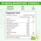 Ginkgo Biloba Gummies 240mg with Panax Ginseng for Better Mood and Focus, Booster Brain Health, 60 Vegan Apple Flavor Gummies