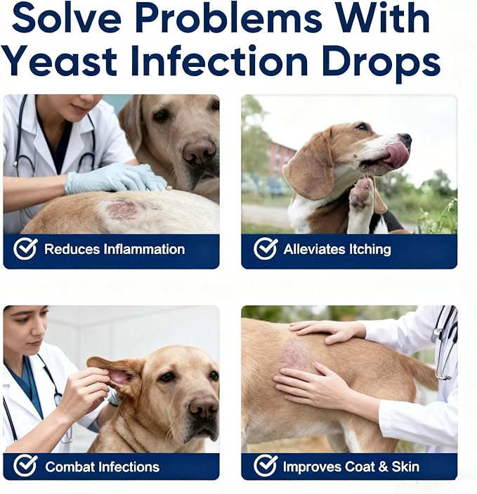 Yeast Infection Treatment for Dogs, 60 ml Dog Yeast Care Drops Ear Support Formula, Relief for Itchy Skin, Ear Infections, Liquid Drops for Dogs & Cats