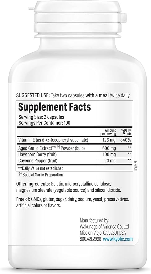 Kyolic Aged Garlic Extract Formula 106, Circulation Health*, 200 Capsules.