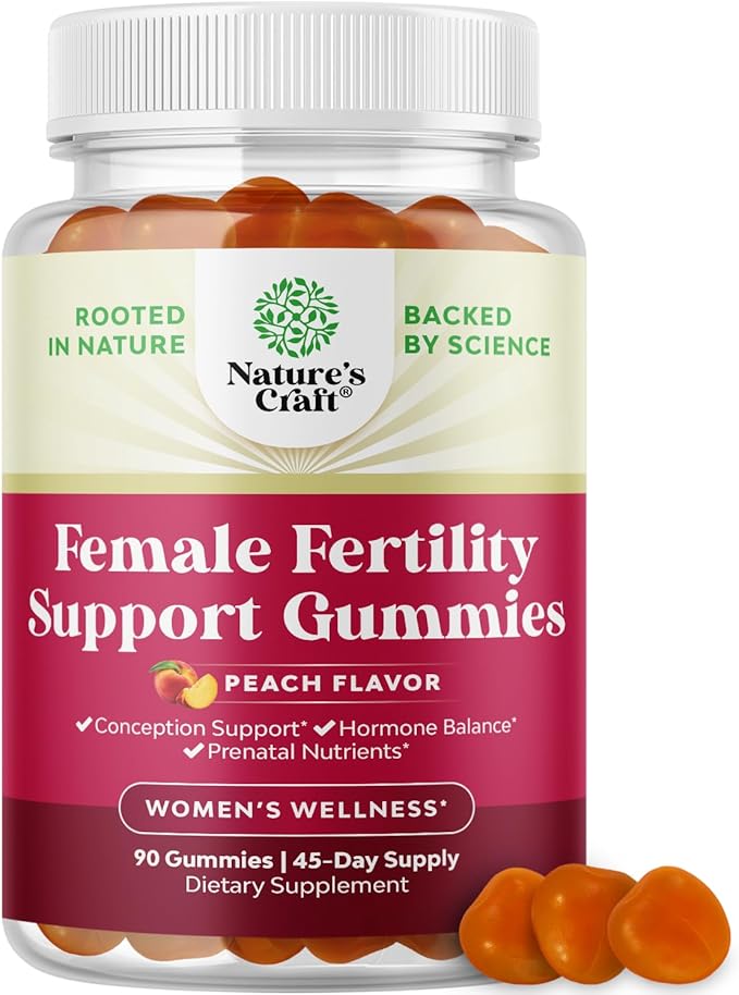 Fertility Gummies for Women Trying to Conceive - Yummy Gummy Fertility Supplement for Women with Myo-Inositol Folic Acid & Vitex Chasteberry - Vegan Non-GMO & Gluten Free - Juicy Peach - 90 Count