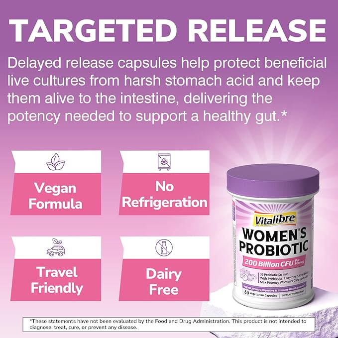 Probiotics for Women 200 Billion CFU, 36 Unique Strains, with Cranberry Prebiotics & Digestive Enzymes, High Potency Vaginal Probiotics, Full-Spectrum Gut Health, 60 Vegan Capsules