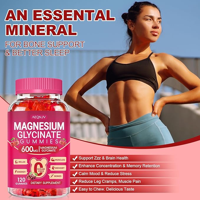 Magnesium Glycinate Gummies 600mg for Women and Men, High Absorption Magnesium Glycinate with Vitamin D, B6, and CoQ10 for Calm Support & Sleep, Sugar Free, Vegan, 120 Count