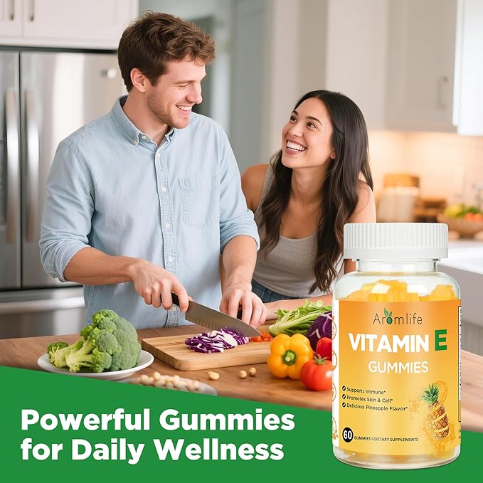 Aromlife Vitamin E 400 IU Gummies for Immune, 268mg Per Serving Vitamin E Gummies for Women and Men Skin Glow & Cell Wellness, 60 Count Pineapple Flavor Sugar-Free Gluten-Free