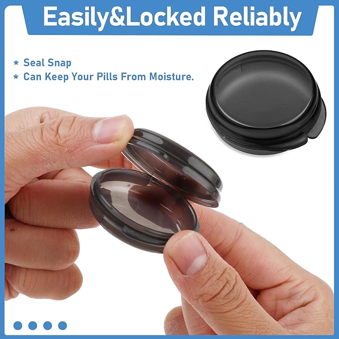 WLLHYF 4 Pcs Mini Pill Organizer Small Pill Box Cute Portable Pill Case for Pocket Purse Travel Storage Containers Earplug Case Medicine Dispenser Vitamin Holder(4 Black)