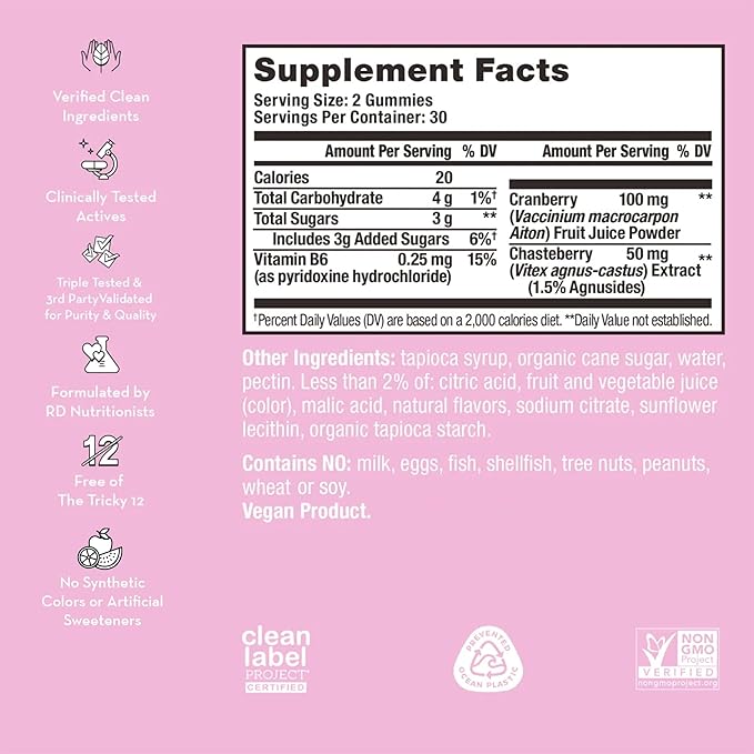 HUM Nutrition SOS PMS Gummies, PMS Support Supplement for Women, Support Cycle Symptoms, Bloating, Hormonal Balance, Includes Vitamin B6, Cranberry & Chasteberry Vitex, Gluten Free, 60 Vegan Gummies