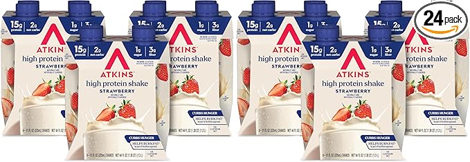 Atkins Strawberry Flavored Protein Shake,High Protein,Low Glycemic,Low Sugar and-Low Carb,Keto Friendly,Gluten Free,(Pack of 24)