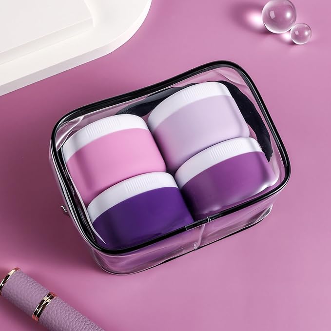 kuangre Travel Containers for Toiletries, Silicone Cream Jars BPA-Free, Leak-proof 1.35oz Travel Size Containers, Portable Size Silicone Jars with Lid for Cosmetic Face Hand Body Cream (4 Pack)