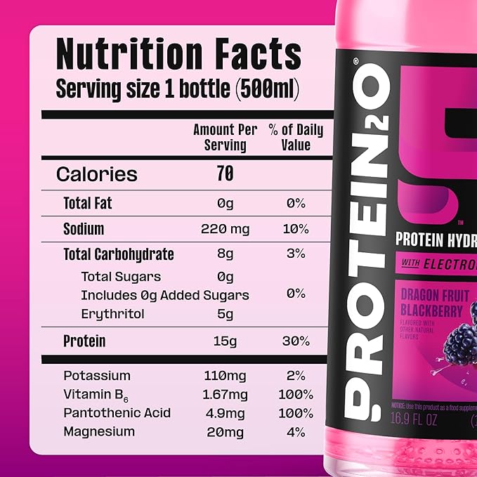 Protein2o Hydration Drink - 2-in-1 Liquid Clear Whey Protein Isolate and Electrolyte Drink - 15g Protein, Vitamins B5, B6 - Post-Workout Recovery - 16.9 Fl Oz - Flavor Fusion Variety,(Pack of 24)