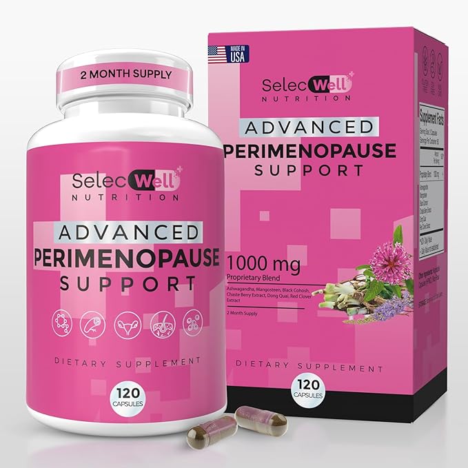 Perimenopause & Menopause Support Supplement for Women – Multi‑Symptom Relief with Black Cohosh & Red Clover Isoflavones | Ashwagandha Adaptogen & Herbal Blend | Hormone Balance Support | 120 Capsules