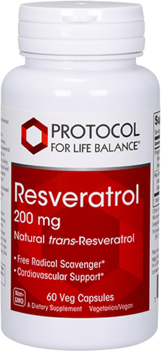 PROTOCOL FOR LIFE BALANCE Resveratrol 200 mg - Trans-Resveratrol - with Japanese Knotweed & Grape Seed Extract - Vegan & Non-GMO - 60 Veg Capsules
