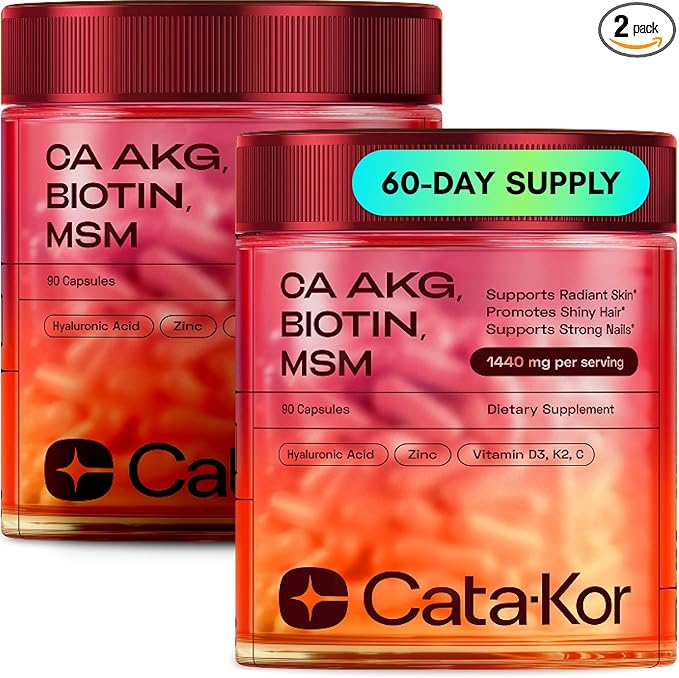Hair Skin and Nails Vitamins for Women – Biotin Collagen Hair Supplement | Hyaluronic Acid | Calcium AKG | MSM | Vitamin C & Vitamin D3 K2 – Hair Growth Vitamins for Women – 180 Caps (2 Pack)