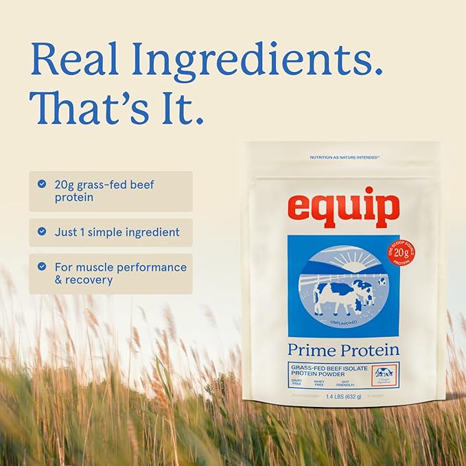 Equip Foods Prime Protein Powder | Clean, Grass Fed Beef Protein Powder | Carnivore Protein Isolate | Paleo, Keto Friendly | Gluten & Dairy Free | Helps Build & Repair Tissue | 30 Servings, Unflavored