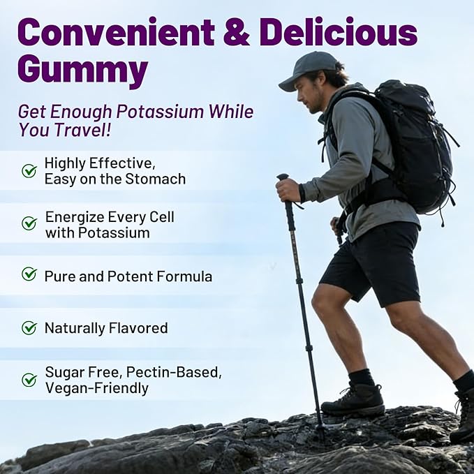 NEVISS Potassium Gluconate + Magnesium Glycinate Gummies w/ B6 & L-Theanine for Muscle Cramp & Leg Cramp Relief | Sugar-Free Electrolyte Supplement for Energy, Hydration & Calm Relax | Vegan, 60Cts