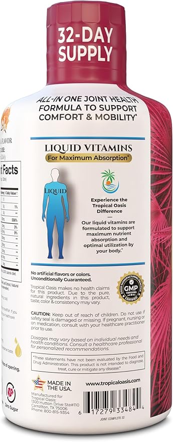 Joint Complete Premium- Liquid Joint Supplement w/Glucosamine, Chondroitin, MSM, Hyaluronic Acid – for Bone, Joint Health - 96% Max Absorption– 32oz, 32 serv