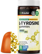 BIO KRAUTER® L Tyrosine for Mood and Cognitive Support - Supplements for Focus & Performance Support - L-tyrosine 1000 mg, 90 Mood Gummies, 45-Day Supply - Non-GMO, Mango Flavor