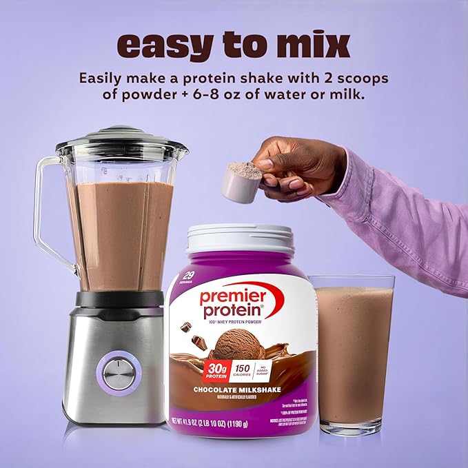 Premier Protein Powder, Chocolate Milkshake, 30g Protein, 1g Sugar, No Soy, Gluten Free, 41.9oz (29 Servings)
