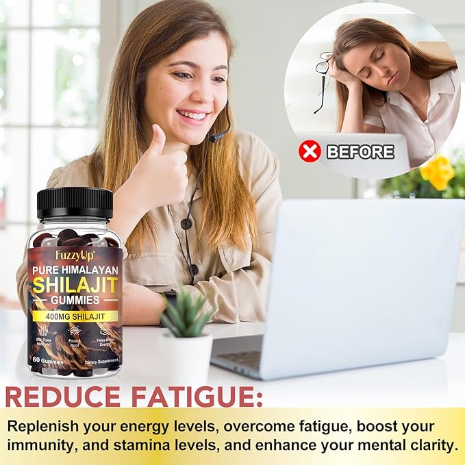 Shilajit Gummies, 60 Count, Himalayan Shilajit for Men and Women, Contain 85+ Trace Minerals, Non-GMO, Natural & Organic, Helps Boost Energy, Focus & Mood, Immune Support