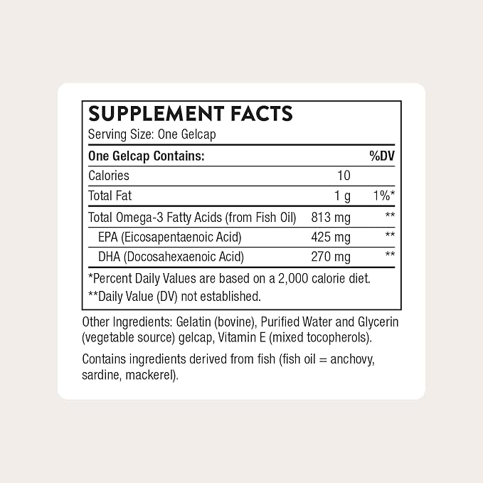 THORNE - Super EPA - Omega-3 Fish Oil Supplement with EPA & DHA from Sustainably Sourced Fish - Supports Brain, Skin, Joint & Heart Health* - Third-Party Certified - Gluten & Dairy-Free - 180 Softgels