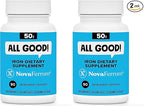 NovaFerrum All Good | Iron Capsule Supplements for Adults | Anemia | 50mg of Iron | 90 Servings | Sugar Free | Vegan | Gluten Free (Pack of 2)