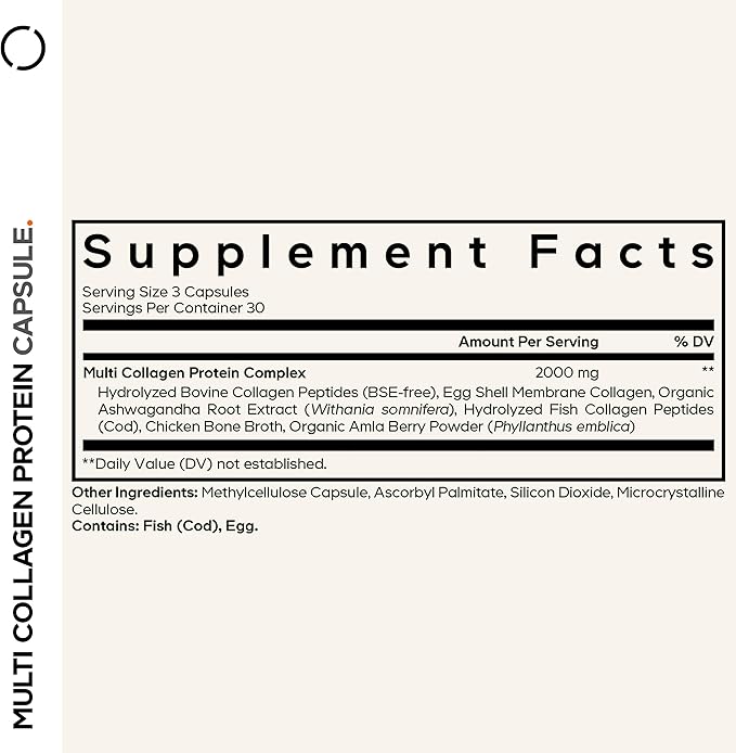 Codeage Multi Collagen Peptides Protein Capsules, 5 Collagen Types, Grass-Fed & Hydrolyzed Bovine Collagen Pills Supplement, Ashwagandha, Amla Berry Vitamins, Collagen Peptides - 90 Capsules