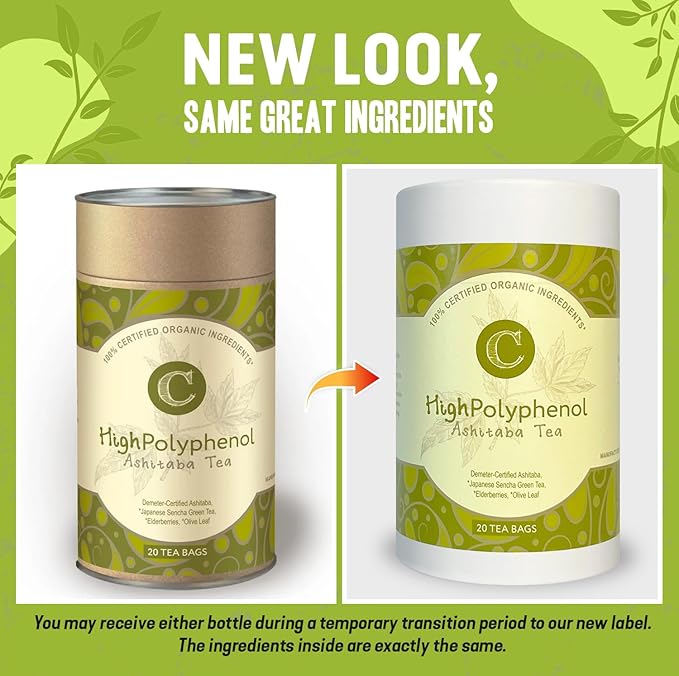 High‑Polyphenol Ashitaba Tea Blend – Demeter Certified Biodynamic U.S. Organic Ashitaba,Sencha Green Tea, with Elderberry & Olive Leaf – 20 Compostable Bags – Perfect for Detox, Metabolic Support