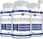 Research Verified Gas and Bloating - Relax Intestinal Muscles, Eliminate Gas Buildup - Artichoke Powder, Ginger, Peppermint Leaf Powder - 180 Capsules - Vegan