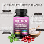 Multi Collagen Pills Peptides Types I, II, III, V & X MCG Biotin Keratin Hyaluronic Acid MSM Vitamin C Zinc Magnesium with Grape Seed Extract, Quercetin - Hair Skin and Nails Vitamins Capsule