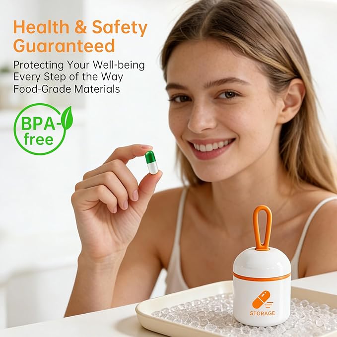 Keychain Pill Holder, Small Pill Box Case Container Organizer for Purse, Medicine Travel Organizer, Silicone Seal Moisture Proof Mini Pill Bottle for Outdoor Camping Travel Jewelry（Orange）