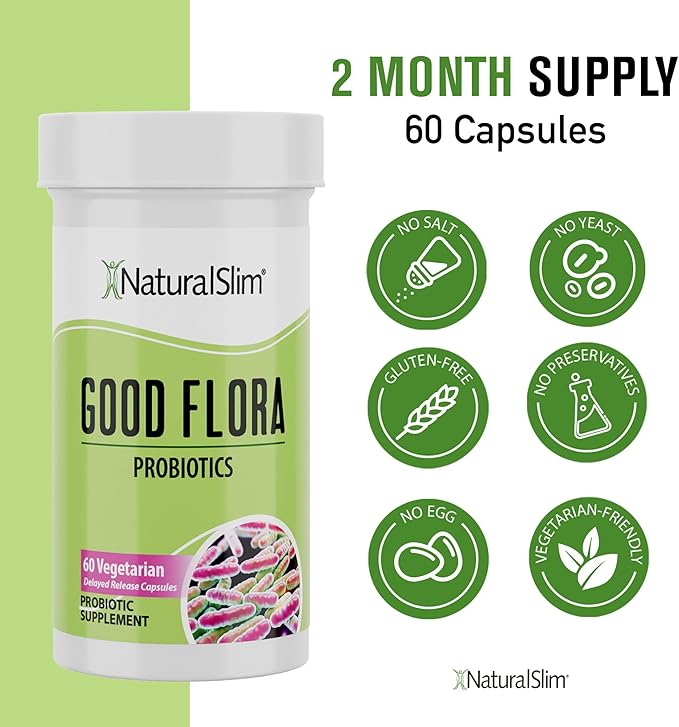 NaturalSlim Good Flora, Probiotics for Women & Men - Gut Health Supplements with 7 Powerful Strains for De-Bloating & Vitality - Probiotics for Digestive Health, 60 Vegetarian Capsules, 3 Pack