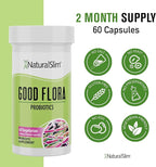 NaturalSlim Good Flora, Probiotics for Women & Men - Gut Health Supplements with 7 Powerful Strains for De-Bloating & Vitality - Probiotics for Digestive Health, 60 Vegetarian Capsules, 2 Pack