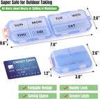 7 Day Compact Pill Organizer, Foldable Portable Travel Pill Box with Double Protection, Daily Small Pill Case Dispenser for Medication, Vitamins, Supplements (Clear Blue)