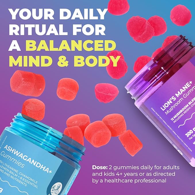 DR. MORITZ Ashwagandha Gummies + Lions Mane Mushroom Gummies Bundle – 60 Count Each – Sugar-Free, Non-GMO – with L-Theanine – Ashwagandha for Women & Men – Calm, Focus, Relaxation & Immune Support