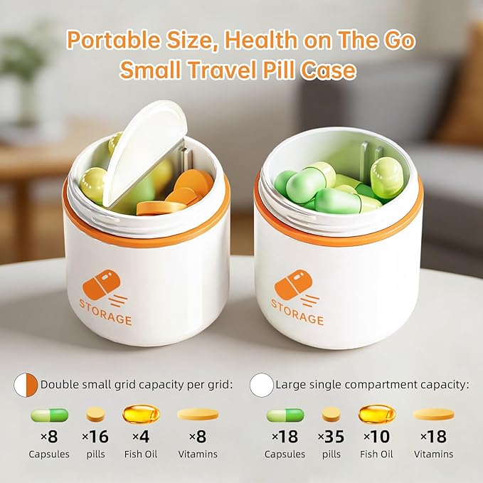 Keychain Pill Holder, Small Pill Box Case Container Organizer for Purse, Medicine Travel Organizer, Silicone Seal Moisture Proof Mini Pill Bottle for Outdoor Camping Travel Jewelry（Orange）