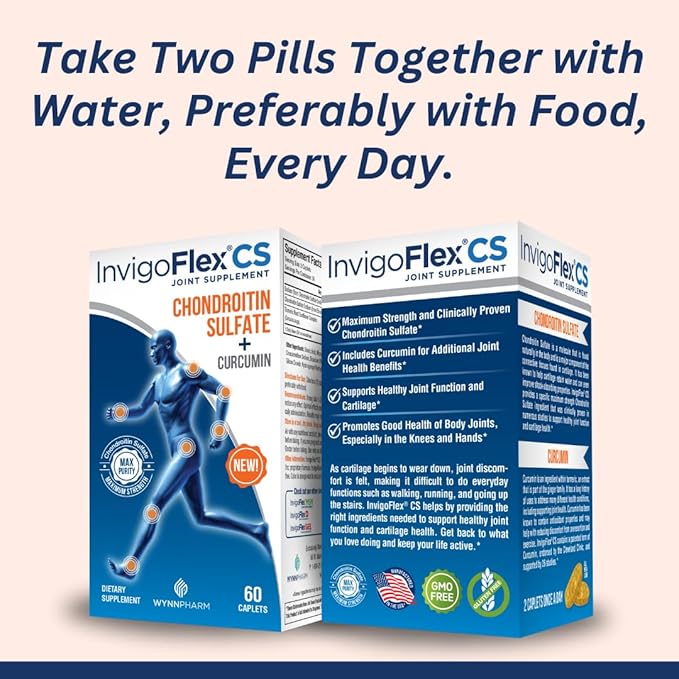 INVIGOFLEX Chondroitin Sulfate with Turmeric Curcumin Non GMO for Knee, Hand, Back & Hip Premium Joint Supplement CS - 2 Pack