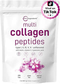 Micro Ingredients Multi Collagen Peptides Powder, 2lb – Hydrolyzed Type I,II,III,V,X with Biotin, Hyaluronic Acid, Vitamin C – Unflavored Collagen for Women & Men, Easy Dissolve, 82 Servings