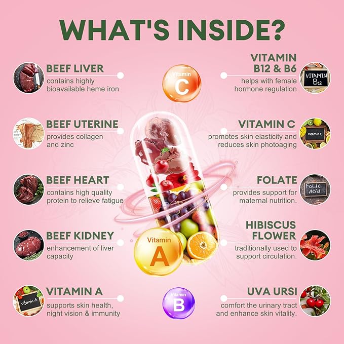 Totaria 2 Pack Beef Organ Supplement for Women - Beef Liver, Kidney, Heart,Uterus Tissue - Balance Hormones & Women's Overall Energy - Grass Fed, Pasture Raised - Natural Iron Supplement with Folate
