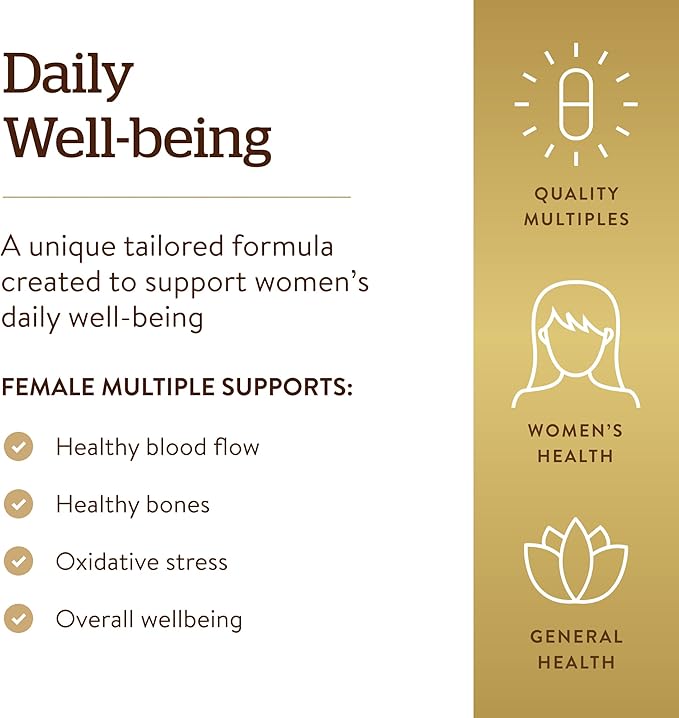 Solgar Female Multiple, 120 Tablets - Multivitamin, Mineral & Herbal Formula for Women - Advanced Phytonutrient - Vegan, Gluten Free, Dairy Free, Kosher - 40 Servings