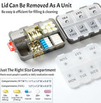 NEW Foldable & Double Protection Portable Weekly Pill Organizer 2 Times A Day with Etched Labels, AM PM 7 Day Week Medicine Box, Daily Travel Pill Case Dispenser for Vitamin, Supplement - Clear Black
