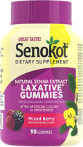Senokot Dietary Supplement Laxative Gummies, 90 Ct, Constipation Relief, Natural Senna Extract, Gentle Overnight Laxatives for Constipation Relief, Mixed Berry Flavor