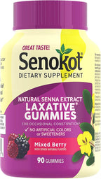 Senokot Dietary Supplement Laxative Gummies, 90 Ct, Constipation Relief, Natural Senna Extract, Gentle Overnight Laxatives for Constipation Relief, Mixed Berry Flavor