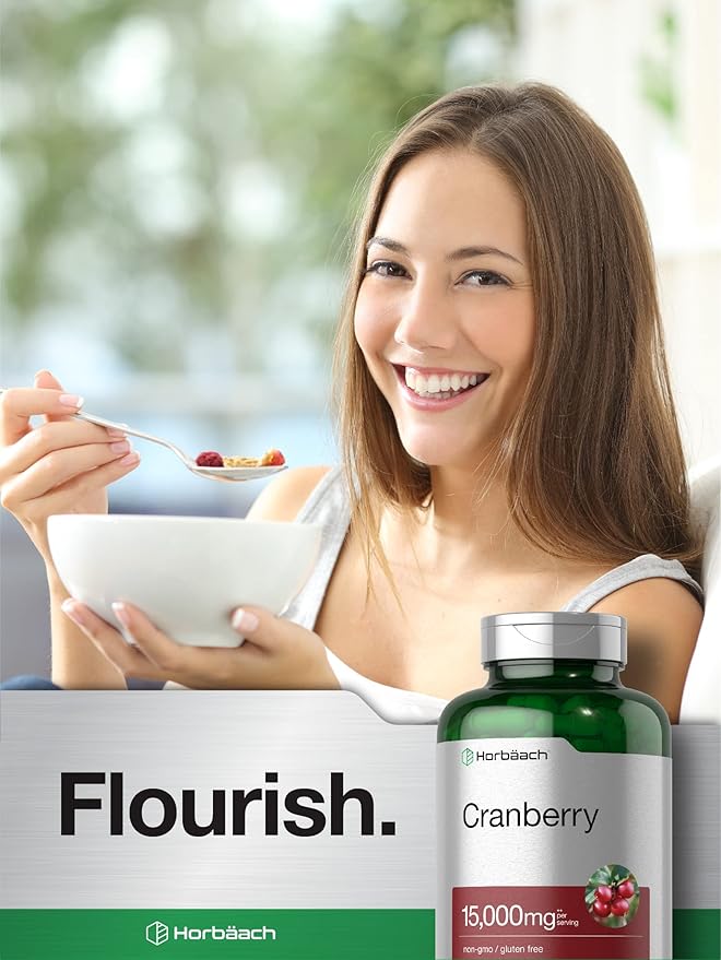 Horbäach Cranberry Pills + Vitamin C | 250 Capsules | Non-GMO and Gluten Free Supplement from Concentrate Extract