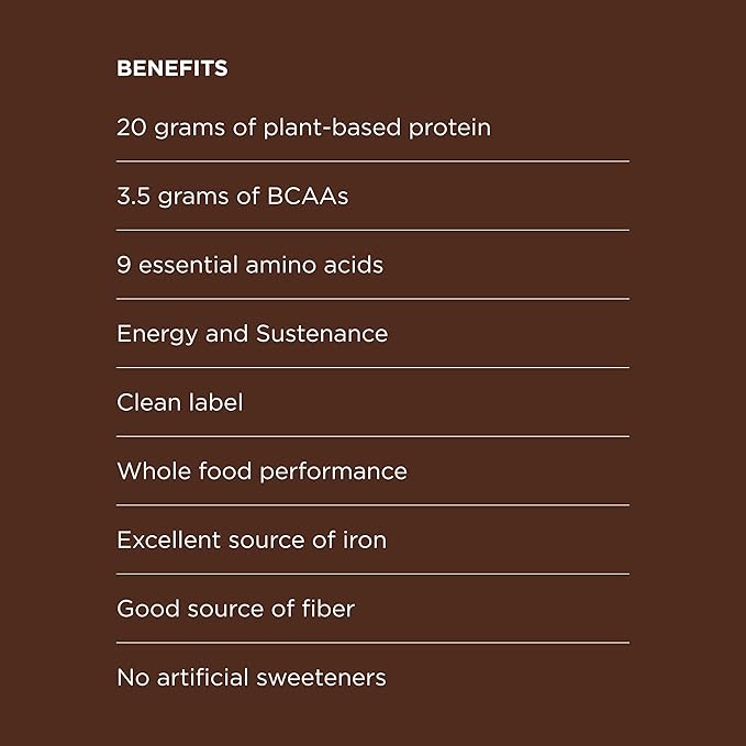 Protein Powder Chocolate Cacao - 20g of Vegan, Plant-Based Protein Mix - Non-GMO, Non-Dairy, Gluten-Free - 3.5g of BCAAs - 9 Essential Amino Acids - 30-Day Supply - 2 Bag, 30 Servings