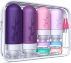 Tocelffe TSA Approved Travel Containers for Toiletries - Leak Proof Silicone Bottles, Refillable Liquid Travel Essentials for Shampoo, Conditioner, Lotion