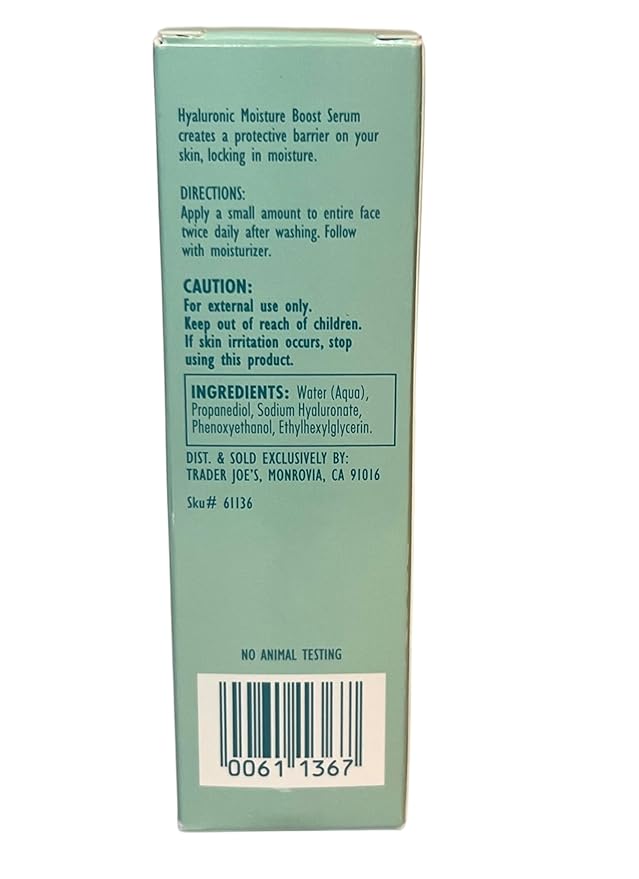 TRADER JOE'S HYALURONIC MOISTURE BOOST SERUM 1 FL OZ (30mL)