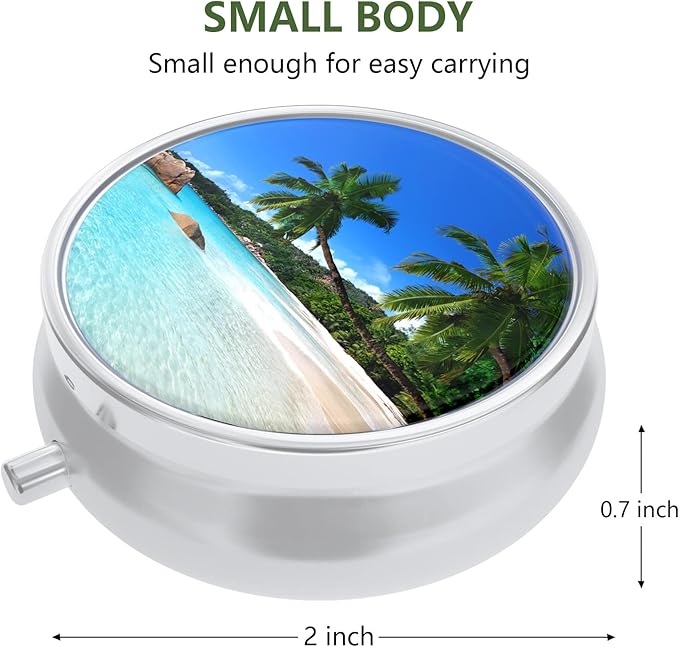 3 Pack Pill Box, Small Pill Case for Purse & Pocket, Cute Travel Medicine Organizer, Portable Medicine Container Holder to Hold Vitamins, Medication, Fish Oil & Supplement, Beach & Galaxy